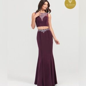 Elegant Egg Plant Embellished Two-Piece Women's Dress